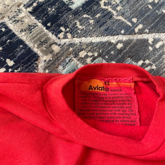 Aviator Nation Red/White Checkered Sleeve Sweatshirt - Picture 4 of 5